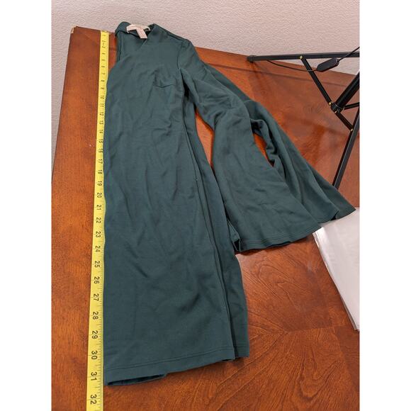 Forever 21 Contemporary Sheath Dress XS Green VNeck Bell Sleeve Keyhole‎ Short - Picture 9 of 11